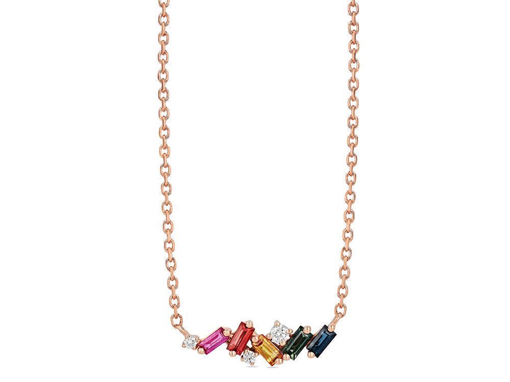 Suzanne Kalan Rose Gold Rainbow Sapphire and Diamond Mixed Mini Bar Necklace - Be On Park