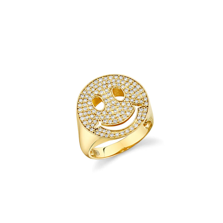 Sydney Evan Gold and Diamond Large Happy Face Signet Ring - Be On Park