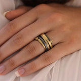 Todd Reed yellow gold and sterling silver ring with "patina" diamonds and white brilliant cut diamonds - Be On Park