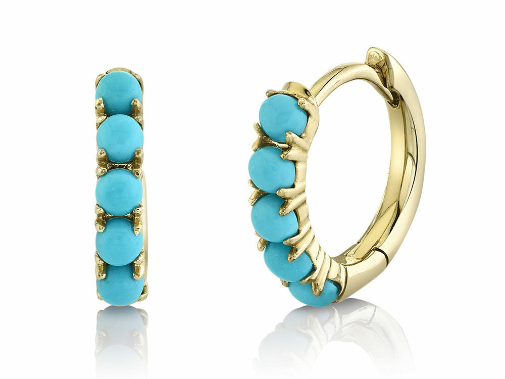 Shy Creation Yellow Gold Turquoise Huggies - Be On Park