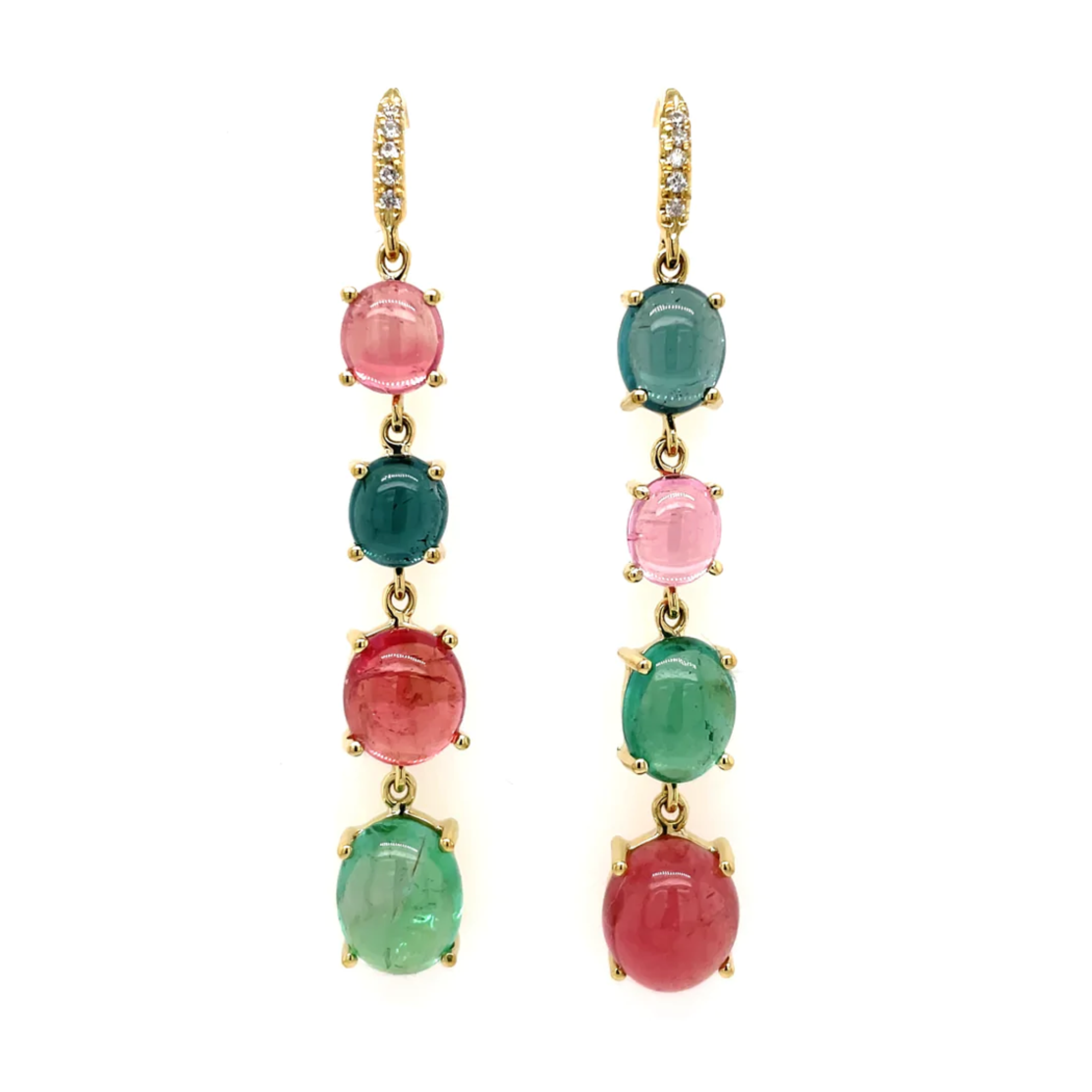 Lauren K Cabochon Pink and Green Tourmaline Joyce Earrings - Be On Park