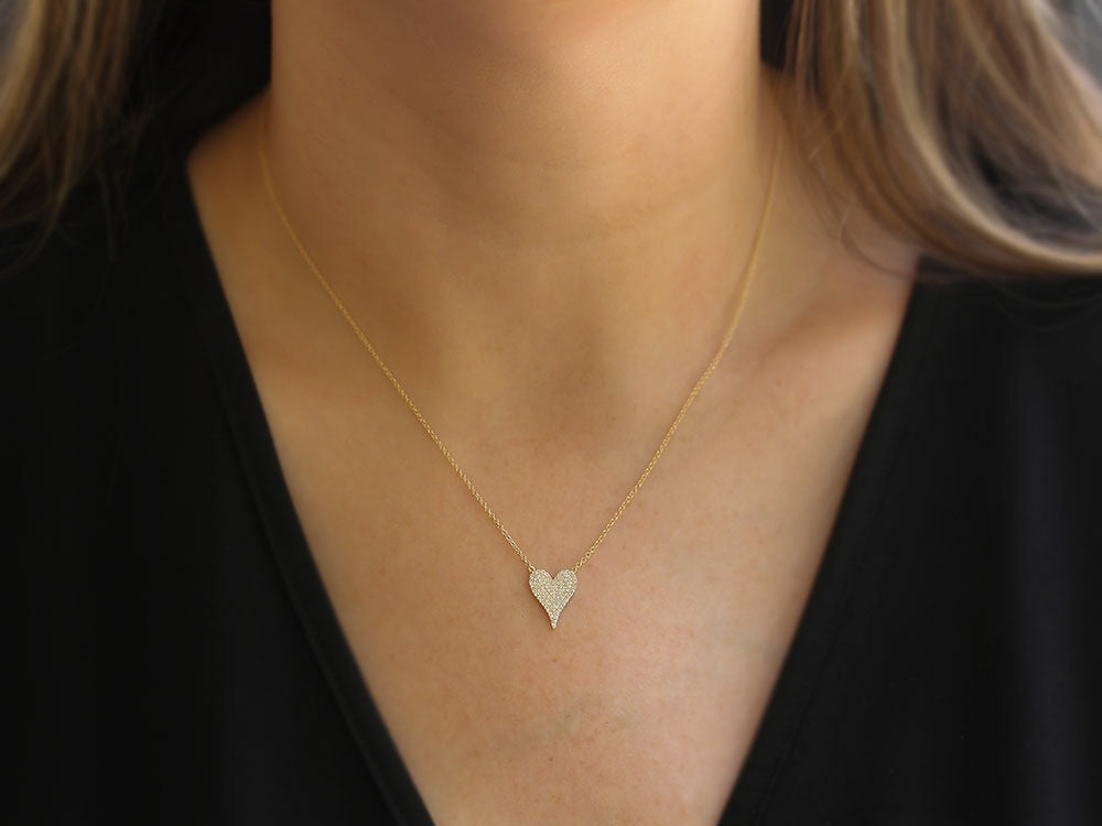 Shy Creation Yellow Gold "Amor" Pave Diamond Heart Necklace - Be On Park