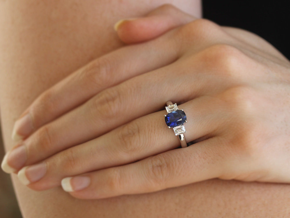 Cushion cut Sapphire and Diamond Three-stone Ring - Be On Park