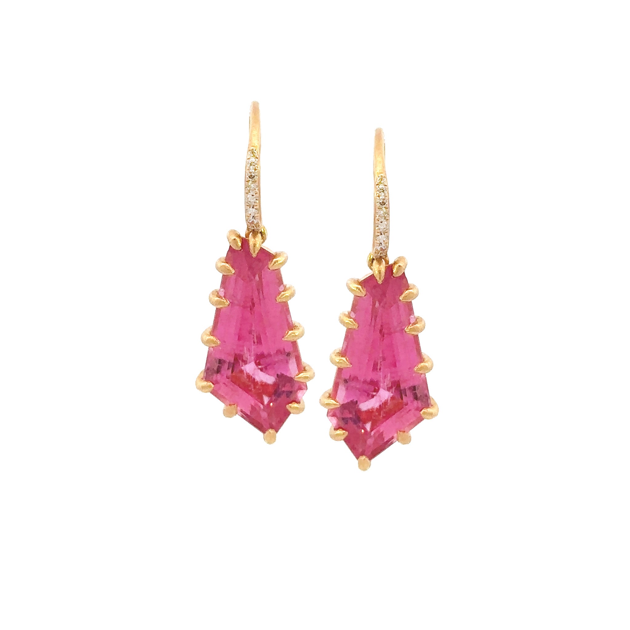 Sutra Jewels Pink Tourmaline and Diamond Drop Earrings - Be On Park