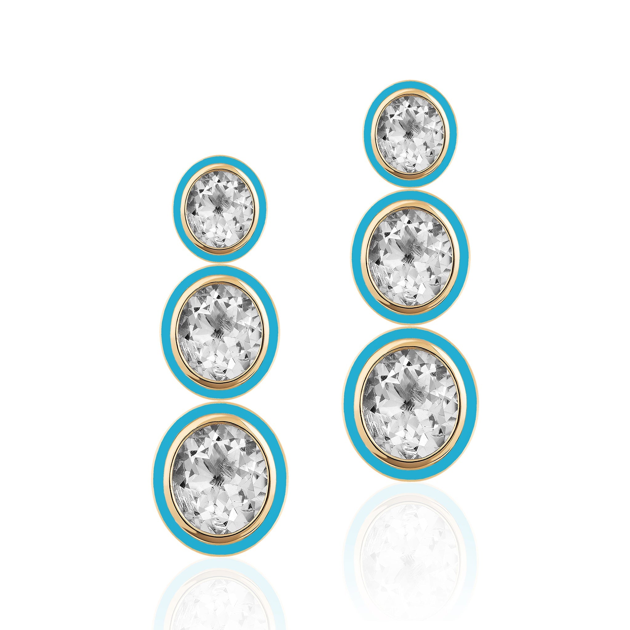 Goshwara "Melange" 3 Tier Oval Shaped Rock Crystal & Turquoise Earrings - Be On Park
