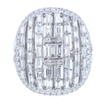 White Gold Dome Ring with Baguette and Round Diamonds - Be On Park