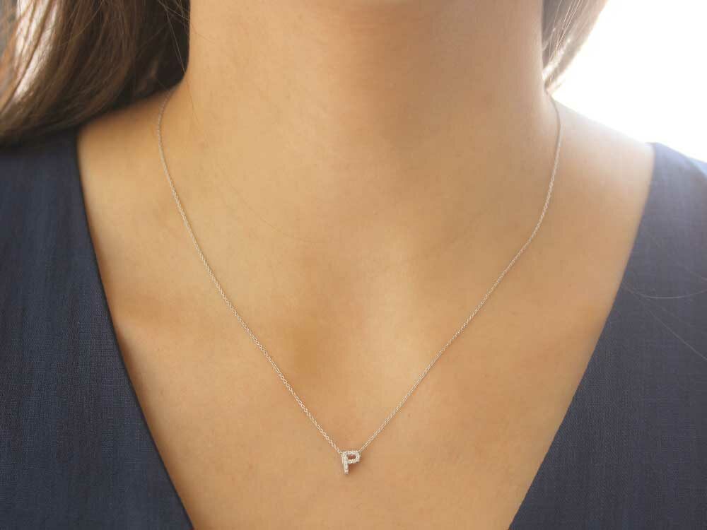 Roberto Coin 16-18" love letter diamond "P" necklace, additional letters available - Be On Park