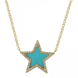 14k Yellow Gold Star Turquoise Diamond Necklace - Be On Park