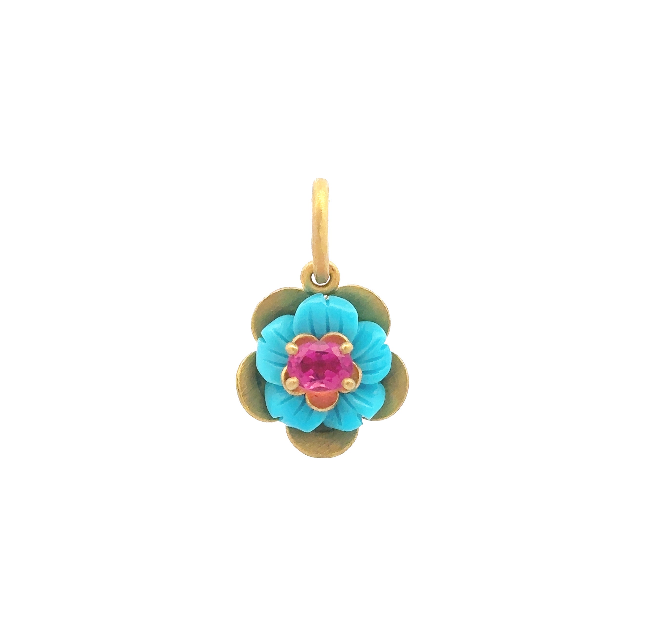 Stephanie Albertson Turquoise Flower with Pink Tourmaline Pendant - Be On Park