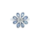 John Apel Blue Sapphire and Diamond Flower Ring