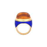 Vintage Cabochon Citrine and Blue Enamel Ring