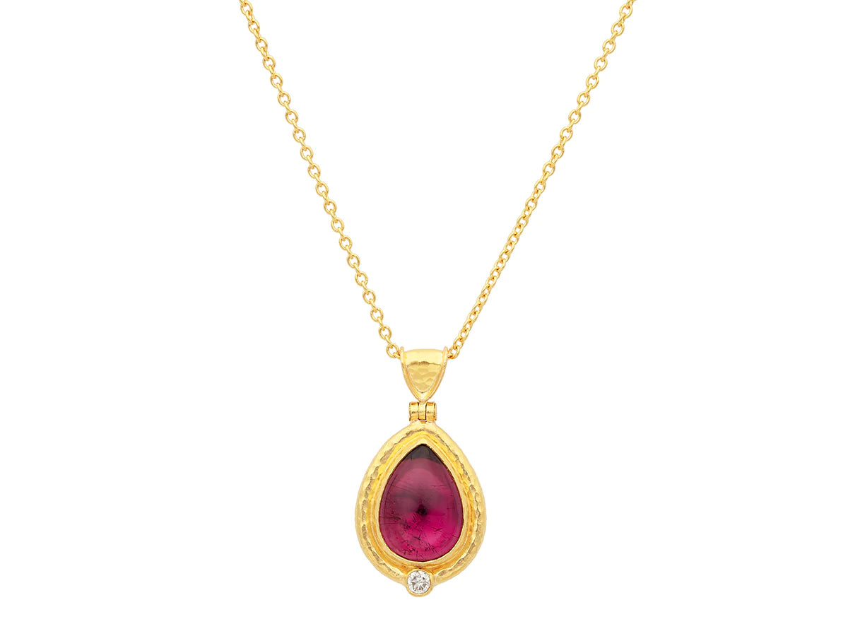 Gurhan 24K Gold Cabochon Pink Tourmaline Pendant Necklace with Diamond - Be On Park