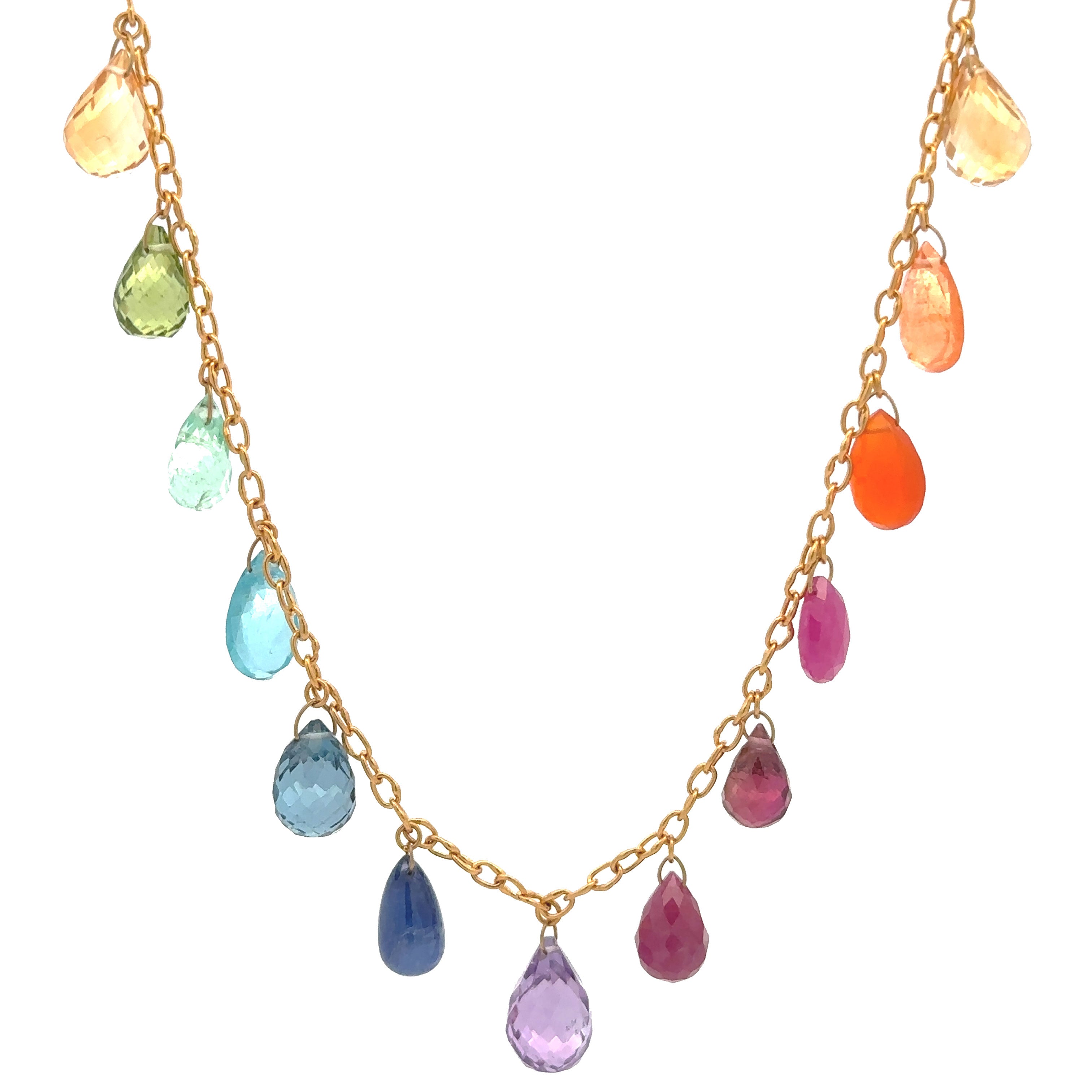 Gurhan 24K Yellow Gold Multi-Colored Briolette Gemstone Necklace - Be On Park