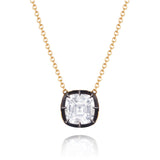 Signed Fred Leighton Cushion White Topaz Silver topped Gold Collet Solitaire Pendant Necklace