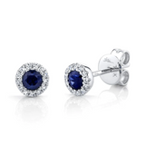 Shy Creation Diamond and Blue Sapphire Stud Earrings