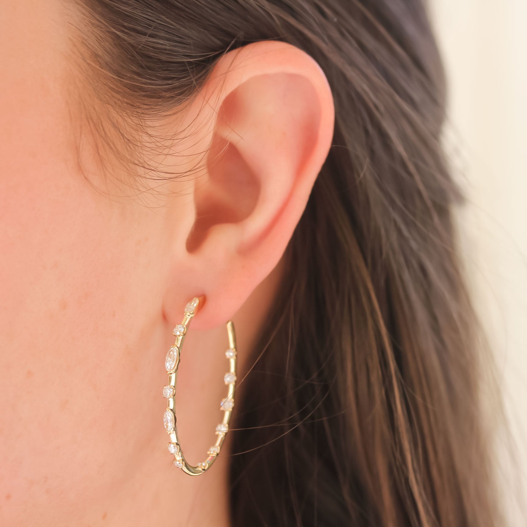 Kwiat Starry night hoop earrings with alternating marquis and round diamonds - Be On Park
