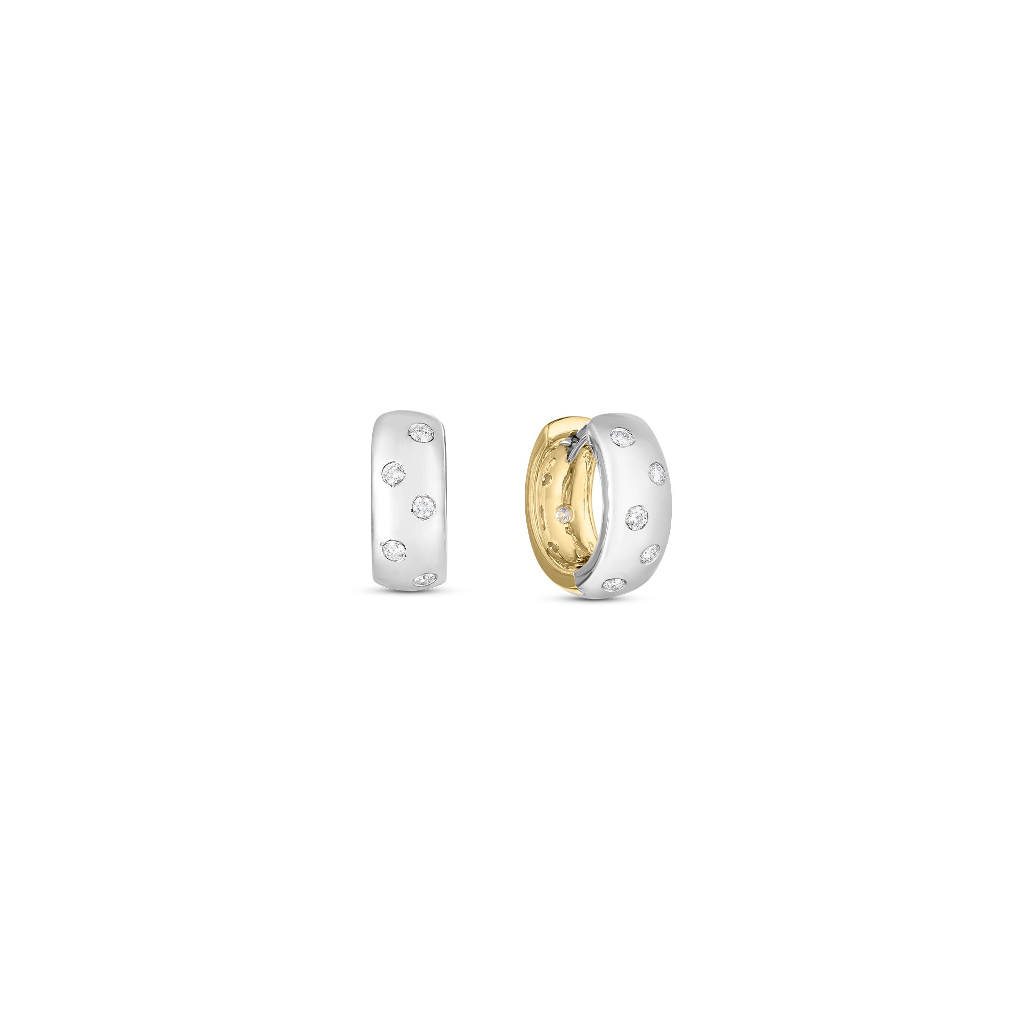 Roberto Coin Yellow/White Gold Reversible Diamond Huggie Earrings - Be On Park
