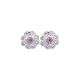 Vintage Pink Sapphire and Diamond Stud Earrings