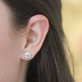 Vintage Pink Sapphire and Diamond Stud Earrings