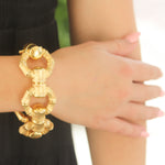 Vintage Gold Bamboo link bracelet, reversible: high-polish side & brushed gold side - Be On Park