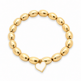 Sydney Evan 14K Yellow Gold White Enamel Heart Beaded Bracelet
