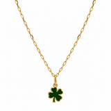 Sydney Evan 14K Yellow Gold Green Enamel Mini Clover Charm Necklace