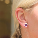 Goshwara "Queen" Emerald Cut Amethyst & White Enamel Stud Earrings