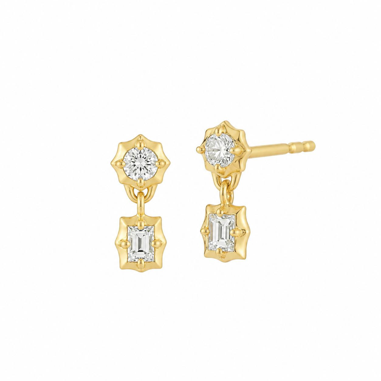 Jade Trau Vanguard Mini Two-Stone Diamond Drop Earrings in 18K Yellow Gold - Be On Park