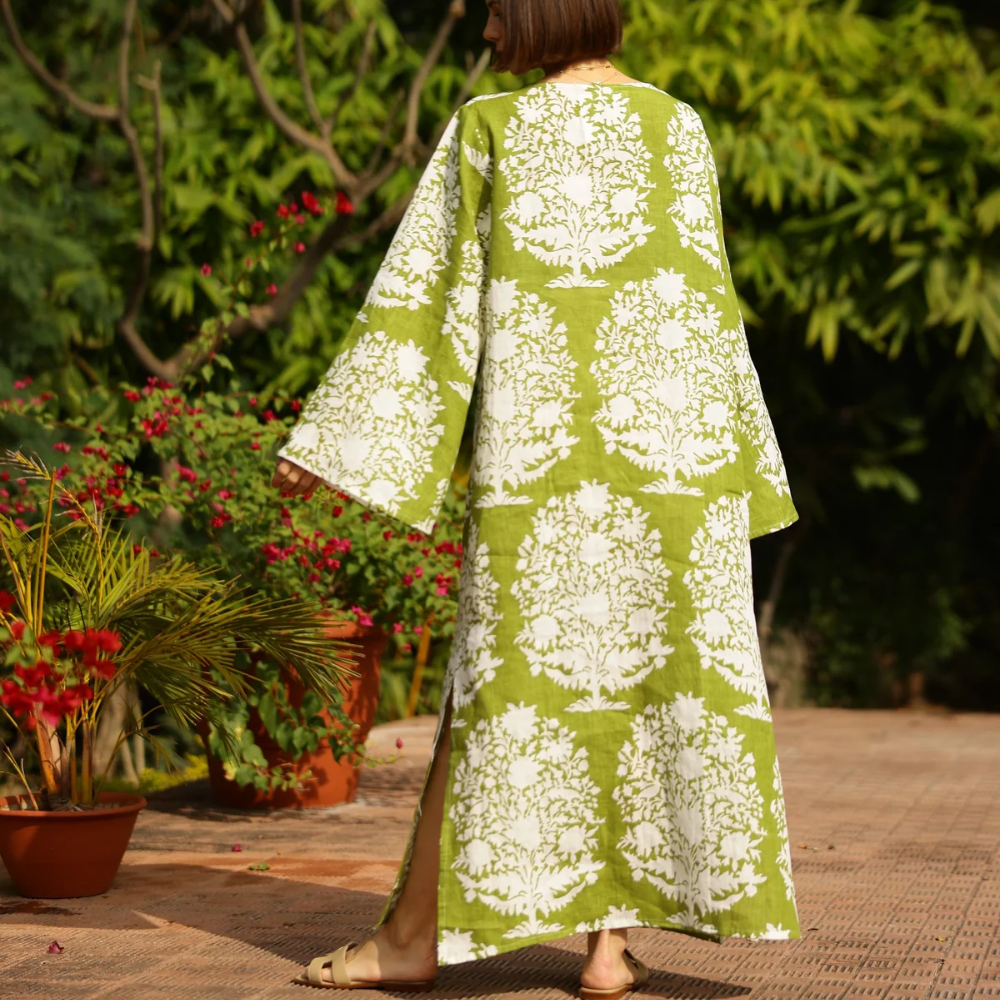 Maison Marigold Doha Kaftan in Green Bouquet - Be On Park