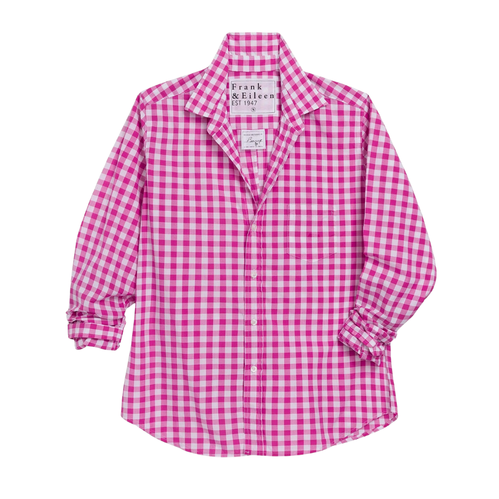 Frank & Eileen Barry Tailored Button Up Shirt in Pink Check - Be On Park