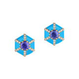 Goshwara 'Queen' Tanzanite, Diamond and Turquoise Enamel Hexagon Studs