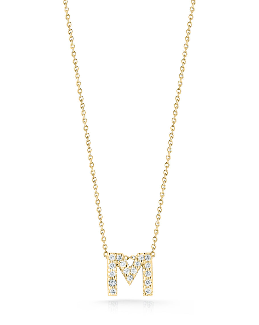 Roberto Coin 16-18" love letter diamond "M" necklace, additional letters available - Be On Park