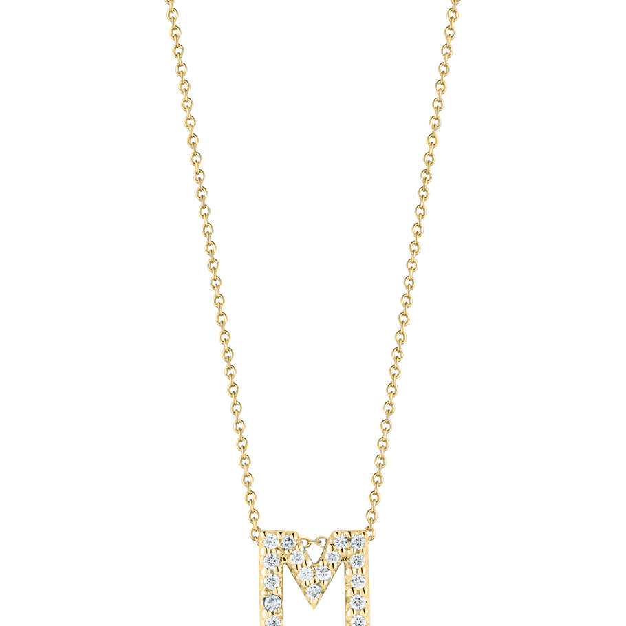 Roberto Coin 16-18" love letter diamond "M" necklace, additional letters available - Be On Park