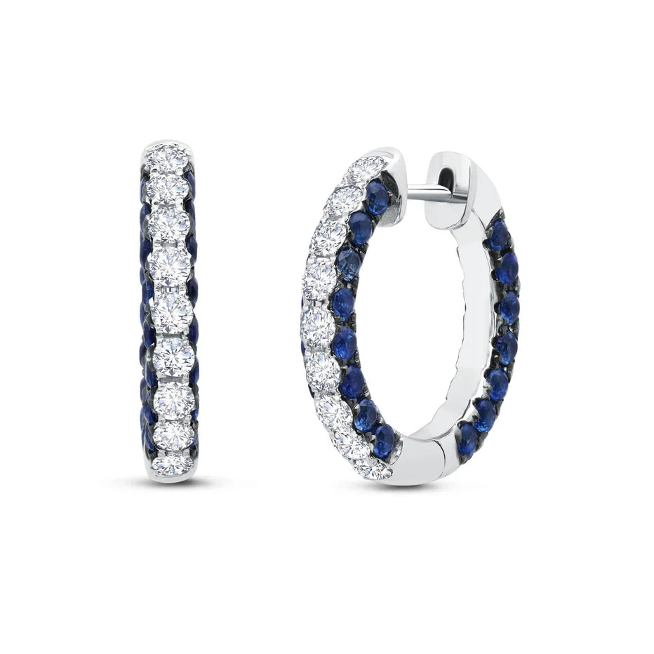 Graziela Blue Sapphire and Diamond 3-Sided Hoop Earrings - Be On Park