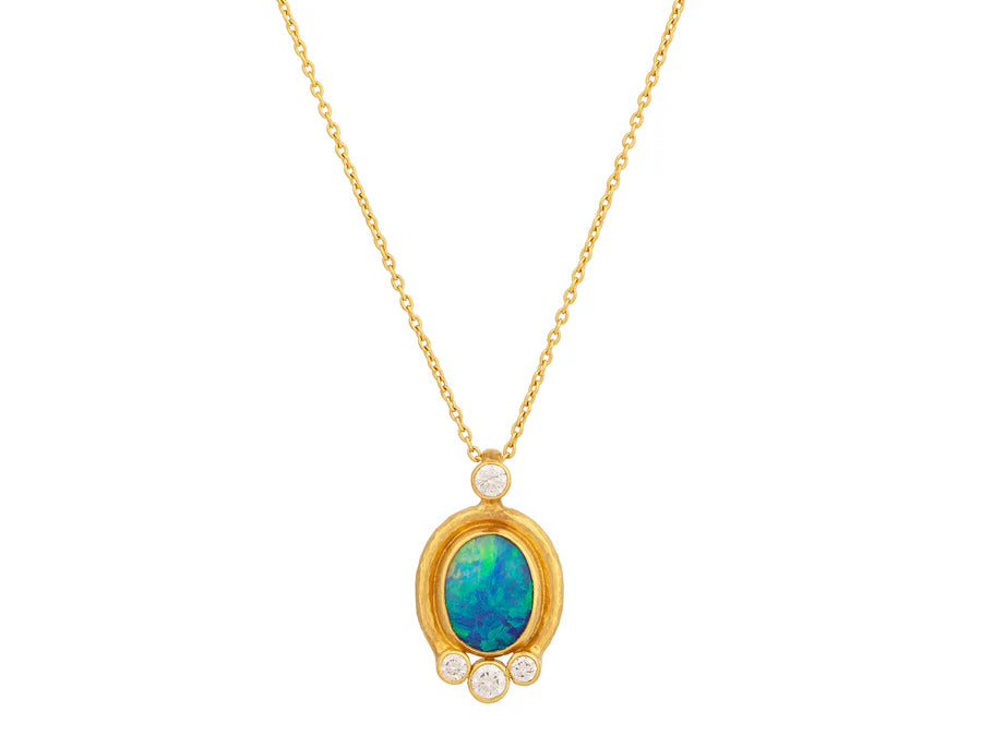 Gurhan Yellow Gold Australian Opal & Diamond Necklace - Be On Park