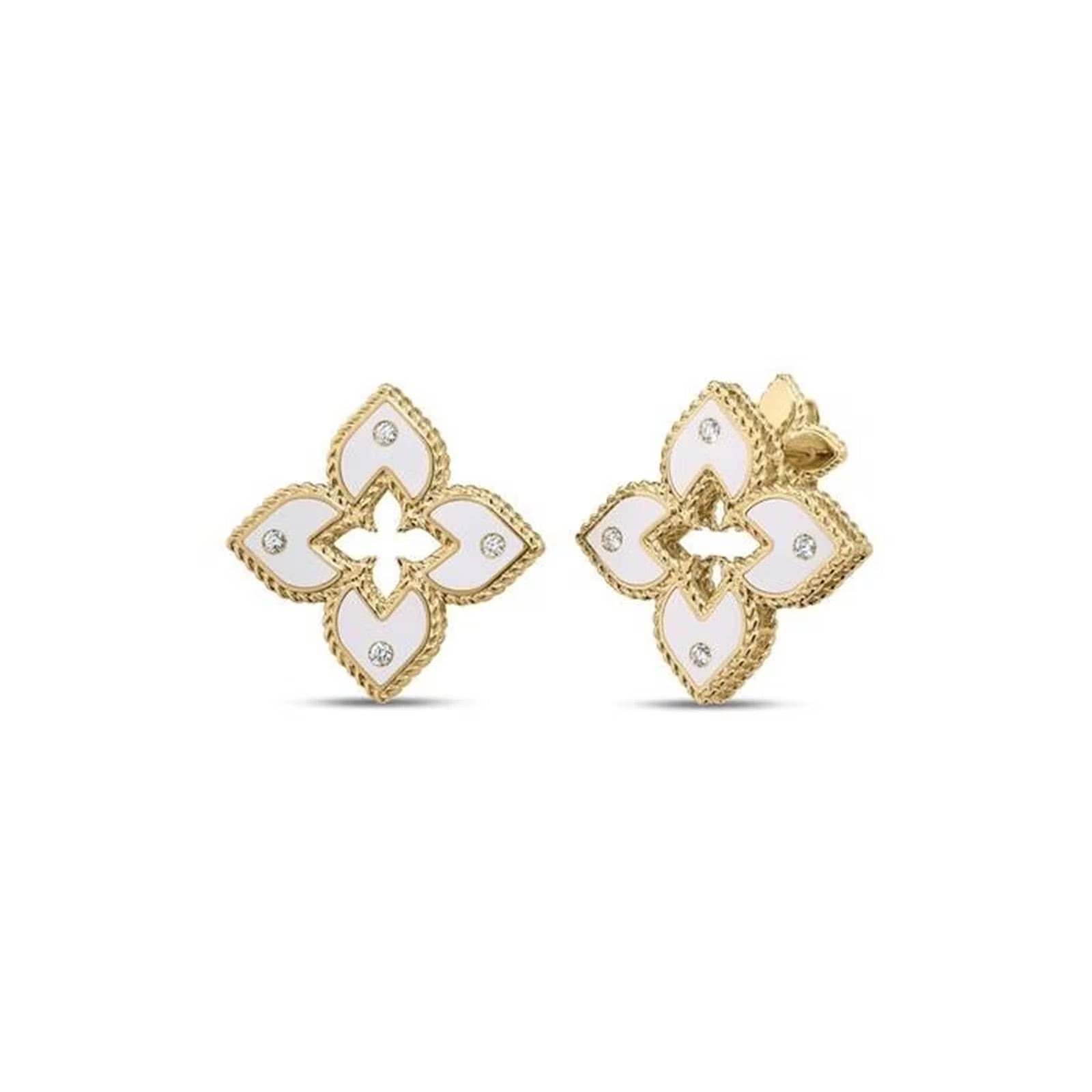 Roberto Coin Diamond and White Enamel Venetian Princess Earrings - Be On Park