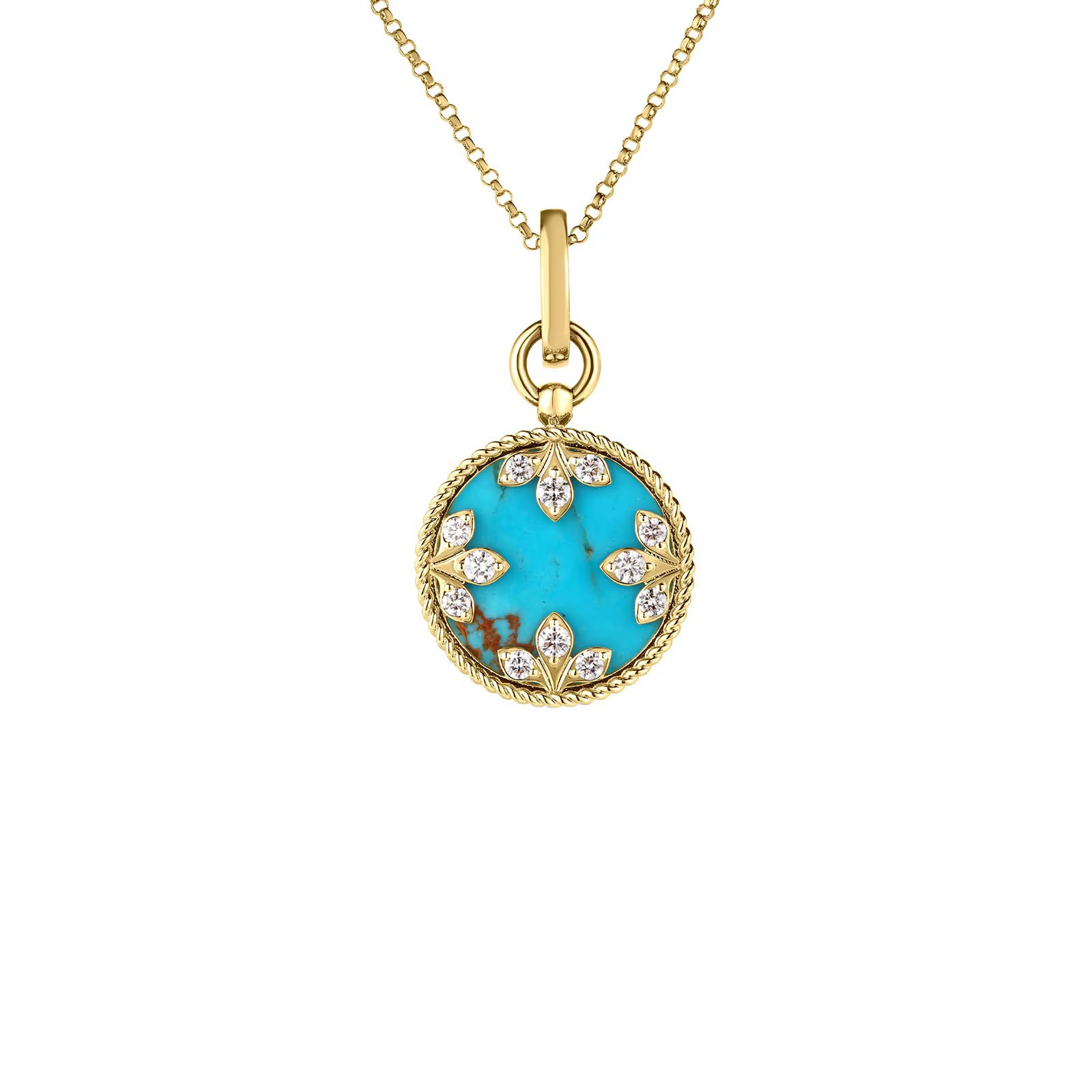 Roberto Coin Diamond and Turquoise Medallion Necklace - Be On Park