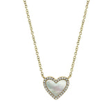 Shy Creation 14K Yellow Gold Mother of Pearl & Diamond Heart Necklace
