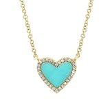 Shy Creation 14K Yellow Gold Turquoise & Diamond Heart Necklace
