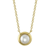 Shy Creation 14K Yellow Gold Cultured Pearl Bezel Necklace