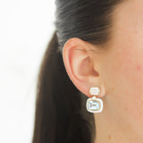 John Apel Diamond, Blue Topaz, and White Enamel Earrings