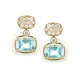 John Apel Diamond, Blue Topaz, and White Enamel Earrings