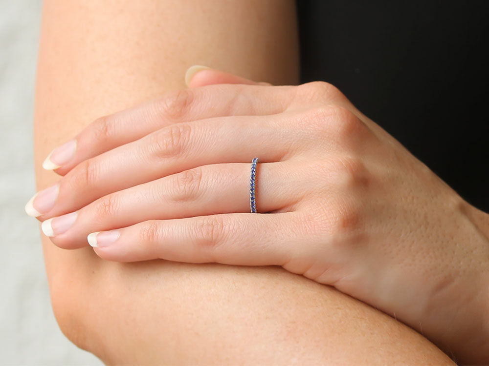 Kwiat Stackable White Gold Eternity Band with Blue Sapphires Size 6 - Be On Park
