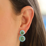 Goshwara 'G-One' Double Cabachon Emerald and Turquoise Enamel Drop Earrings