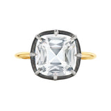 Signed Fred Leighton Cushion White Topaz Silver topped Gold Collet Ring