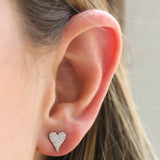 Shy Creation White Gold Pave Diamond Heart Studs