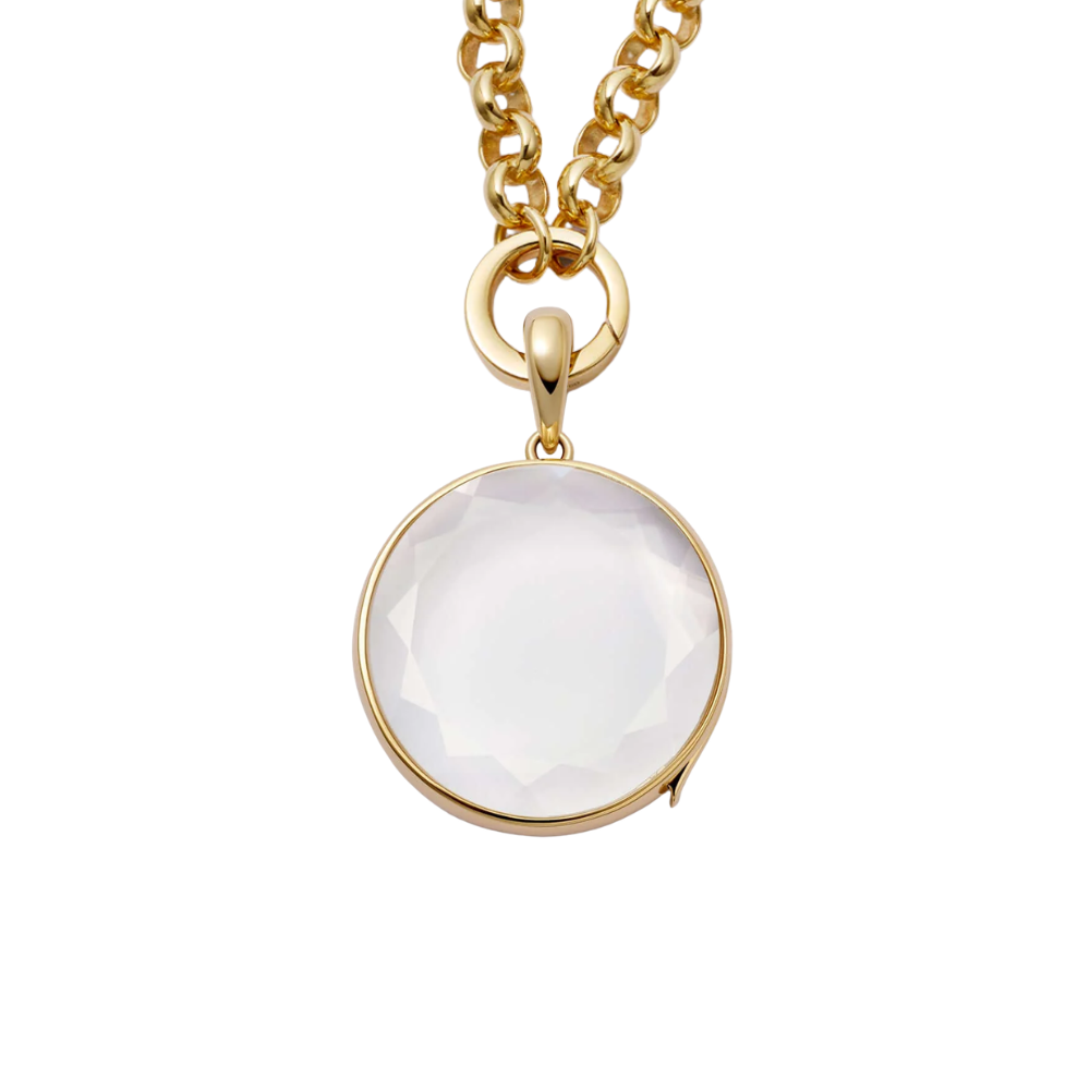 Loquet 18ky Large Round Locket on 18ky 16-18" Rolo Chain - Be On Park