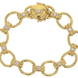 Diamond 'Rimini' Bracelet, Oval and banded links with 2.7 mm diamonds with a 3 mm diamond box clasp, small diamond link bracelet, approximately 7.25 inches in length by 12 mm wide, box closure with safety clips, 0.17 ctw