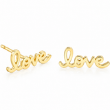 Sydney Evan 14K Yellow Gold Tiny Pure Love Script Stud Earrings