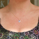 Goshwara "Queen" Emerald Cut Amethyst & White Enamel Pendant Necklace